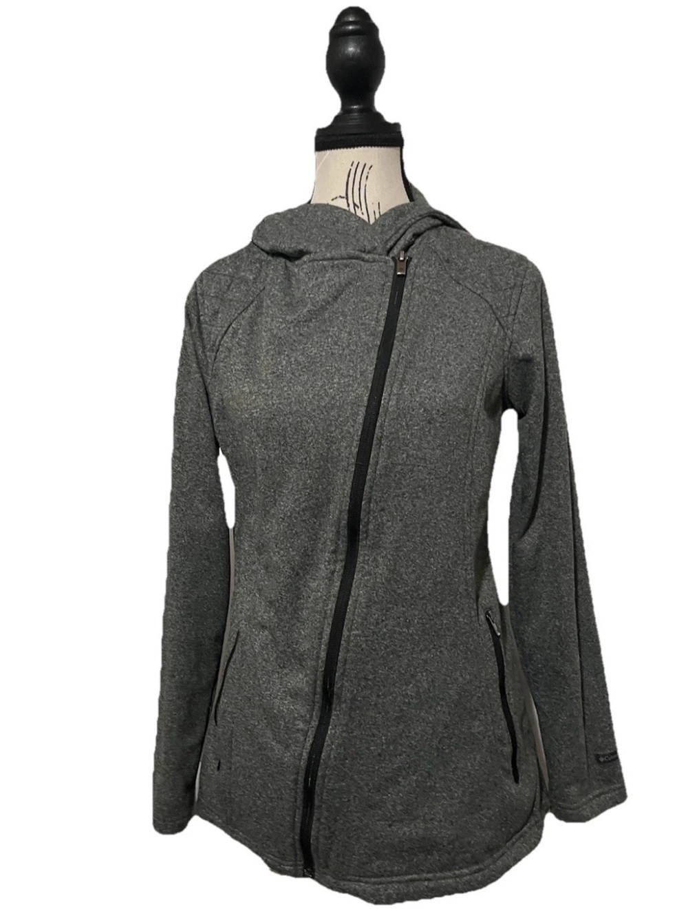 Columbia Women's Heather Grey Fleece Jacket Asymmetrical Slanted Zip Hoodie